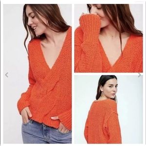 Free People coco orange v neck relaxed sweater